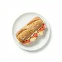 Baguette-Brötchen mit Kochschinken, Käse, Tomaten und Remoulade
