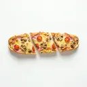 Baguette mit Kochschinken, Frischkäsecreme, Tomaten und Champignons, überbacken