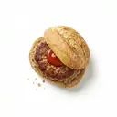 Frikadelle mit Brötchen und Tomatenketchup