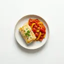 Kabeljau gebraten, mit gedünstetem Paprika-Tomatengemüse