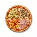 Pizza quattro stagioni (mit Tomatensauce, Artischocken, Champignons, Paprika, Kochschinken)