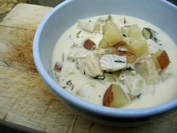Foto von Klassische New England Clam Chowder – fertig angerichtet