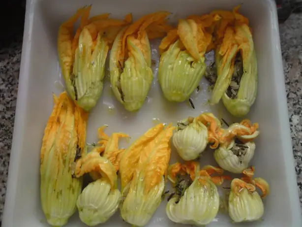 Foto von Gefüllte Ricotta-Zucchiniblüten (Fiori di Zucca) – fertig angerichtet