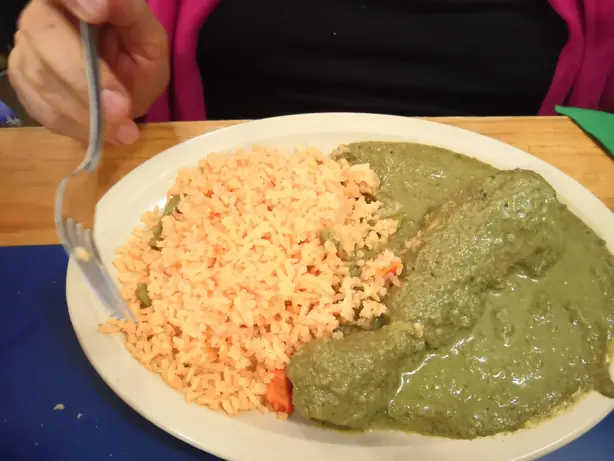 Foto von Mole Verde – Mexikos grüner Klassiker mit Kürbiskernen & Kräutern – fertig angerichtet